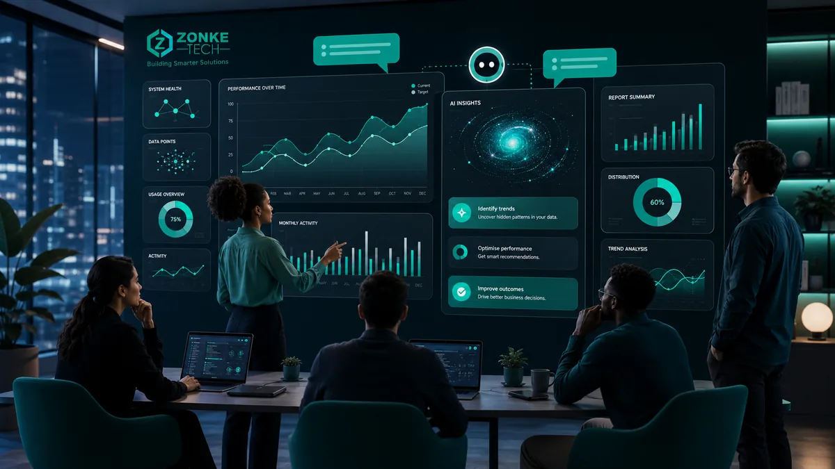 ZonkeTech team reviewing AI-powered business analytics